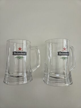Pair Of Collectible Heineken Glass Beer Mugs Stein - Set of 2 - 1/2 Pint